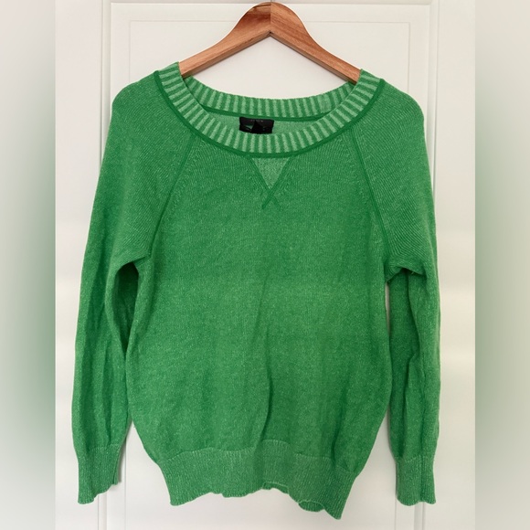 Crew Italian Cashmere Sweater Green Raglan Boatneck Cozy Chic Luxe Knit Medium - Picture 1 of 5